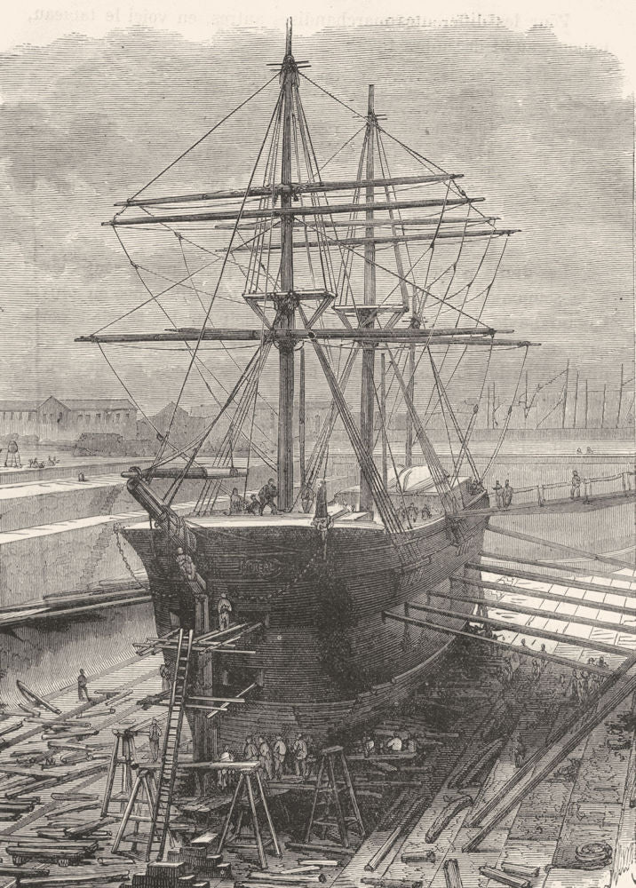 SEINE-MARITIME. Le Havre. Navire dans la cale de radoud 1880 old antique print
